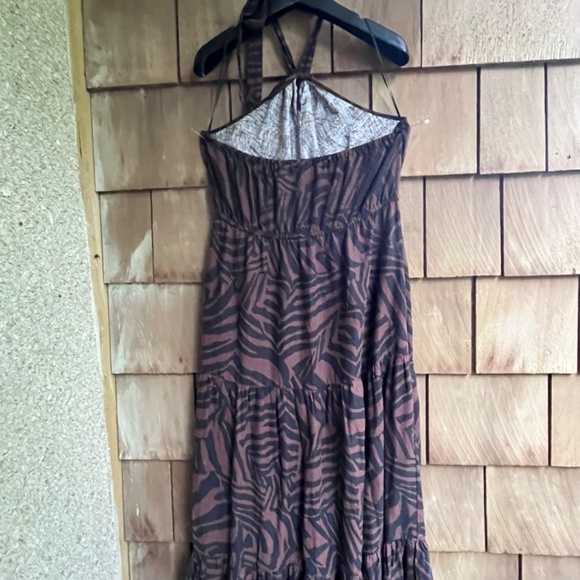 Animal Print Linen Halter Maxi Dress Black Brown - Picture 10 of 13